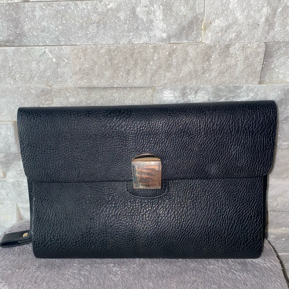 Melie Bianco vegan leather black clutch